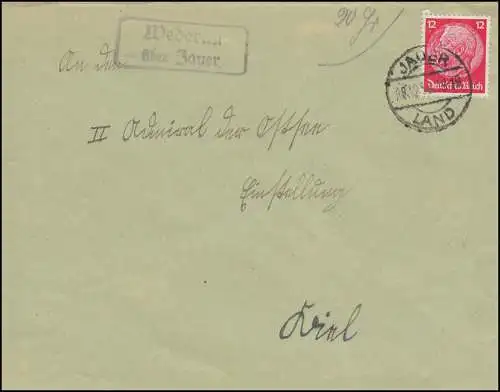 Landpost-Stempel Wederau über Jauer auf Brief JAUER LAND 28.12.1936 nach Kiel