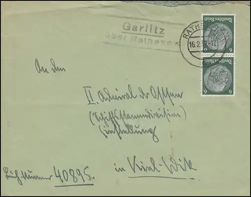 Landpost-Stempel Garlitz über RATHENOW 16.2.1937 auf Brief nach Kiel-Wik