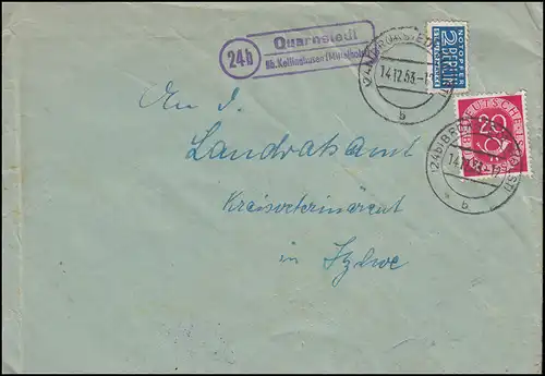 Landpost-Stempel Quarnstedt über Kellinghusen auf Brief BROKSTEDT 14.11.1953