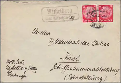 Landpost-Stempel Aichelberg über Plochingen auf Brief PLOCHINGEN LAND 12.1.1937