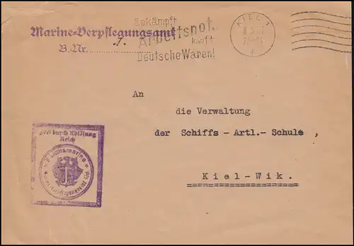 Frei durch Ablösung Reichsmarine-Verpflegungsamt KIEL 8.5.1933 als Orts-Brief