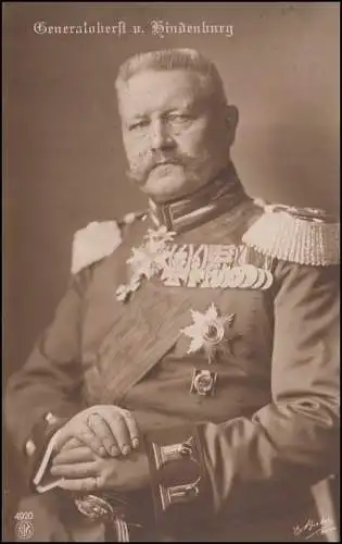 Fotokarte Reichspräsident Generaloberst Paul von Hindenburg, AACHEN 9.12.14