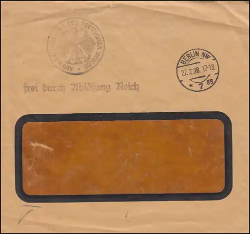 Frei durch Ablösung Auswärtiges Amt des Deutschen Reichs Brief BERLIN 27.2.1928