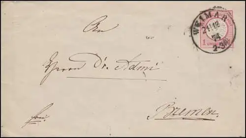 Couverture U 3 IA Tambour 1 de dentelle de WEIMAR 21.12.1874 à BREMEN 22.12.