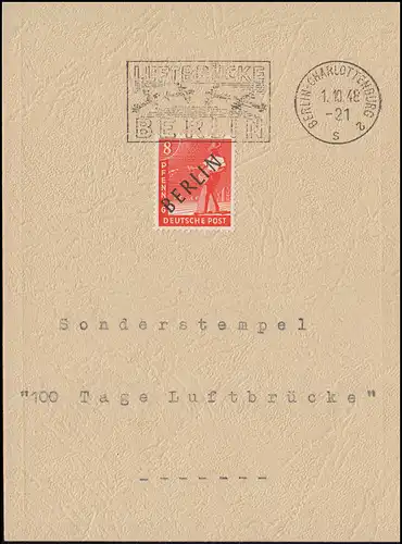 SSt 100 Tage Luftbrücke: Luftbrückenstempel BERLIN-CHARLOTTENBURG 1.10.48