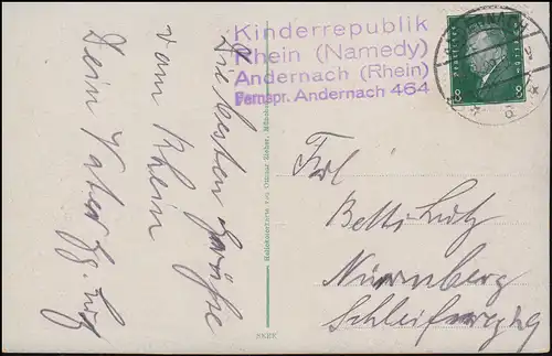 Kinderrepublik Rhein (Namedy) ANDERNACH 14.8.1929 auf AK Namedy-Sprudel