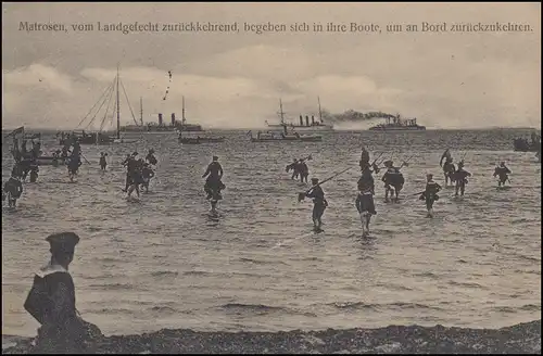 AK Unsere Marine: Matrosen, vom Landgefecht zurückkehrend, als Feldpost 1.4.1915