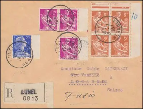 France 1148 paysanne ER-Vbl. avec 1149 + 1143 bordures R-Lettre LUNEL 17.7.57