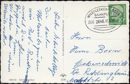 Poste ferroviaire WILDFLECKECHEN-JOSSA ZUG 2846 - 10.8.1959 à AK Salut de Bad Brättenau