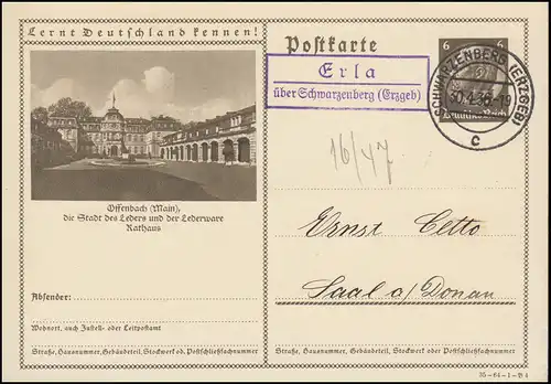 Templier de Landpost Erla sur SCHWARZENBERG / RECES B. 30.4.36, carte postale P 236