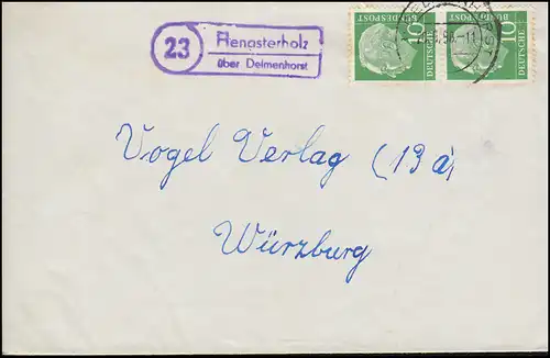 Landpost-Stempel Hengsterholz über DELMENHORST 28.6.1958 auf Brief nach Würzburg