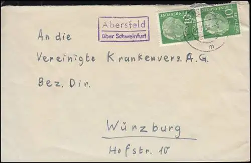 Landpost-Stempel Abersfeld über SCHWEINFURT 1.7.1958 auf Brief nach Würzburg