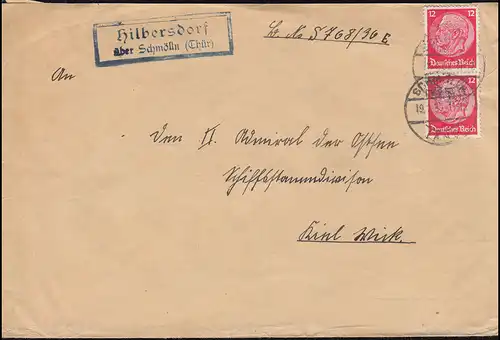 Landpost-Stempel Hilbersdorf über Schmölln (Thür.) Brief SCHMÖLLN LAND 19.1.1937