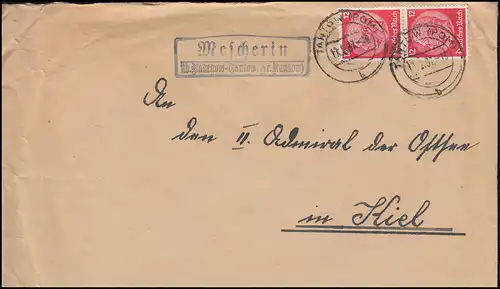 Landpost-Stempel Mescherin über Radekow-Tantow (Kr. Randow) Brief TANTOW 12.2.37