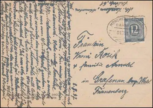 Poste ferroviaire MUNICH-GARMISCH ZUG 1363 9.3.46 (erreur de temple) sur AK Zugspitze