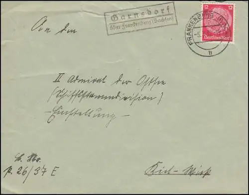 Landpost-Stempel Garnsdorf über FRANKENBERG (SACHSEN) 5.3.37 auf Brief nach Kiel