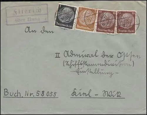 Landpost-Stempel Flierich über UNNA 21.12.1936 auf Brief nach Kiel-Wik