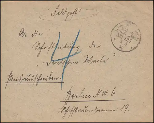 DEUTSCHE MARINE-SCHIFFSPOST No 127 - 5.5.1918 SMS Hindenburg auf Feldpostbrief