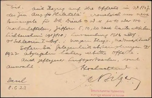 Poste ferroviaire FREIBURG (BREISGUA) - DONNEUESCHINGEN ZUG 1543 - 12.5.1923 à P 147F+ZF