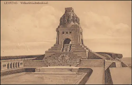 Bahnpost LEIPZIG-RIESA-DRESDEN 8.1.1913 auf AK Leipzig Völkerschlachtdenkmal