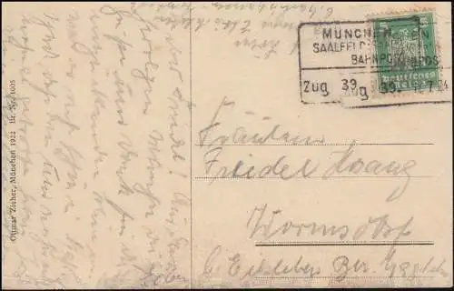 Bahnpost MÜNCHEN-SAALFELD (SAALE) ZUG 39 - 12.7.24 auf AK München Altes Rathaus