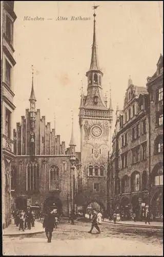 Bahnpost MÜNCHEN-SAALFELD (SAALE) ZUG 39 - 12.7.24 auf AK München Altes Rathaus