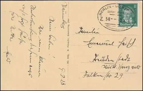 Bahnpost BERLIN-WÜRZBURG ZUG 38 - 9.2.1928, AK Naumburg/Saale Domplatz mit Dom