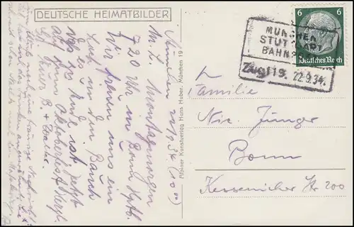 Bahnpost MÜNCHEN-STUTTGART ZUG 119 - 22.9.1934 AK Funtensee, Heimatbilder