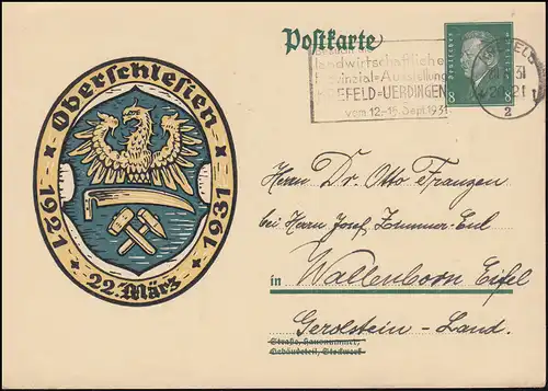 P 190 référendum en Haute-Silésie KREFELD 2 - 28.8.1931 après Wallenborn