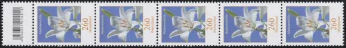 3207 Madonnenlilie 260 Cent, 5er Rollenende mit Codierfeld postfrisch **