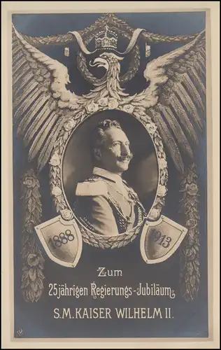 Carte postale commémorative 25 ans de gouvernement S.M. Kaiser Wilhelm II, blanc