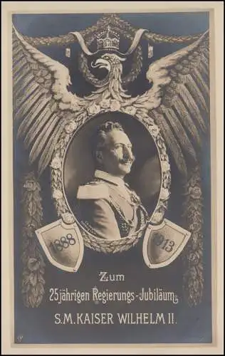 Carte postale commémorative 25 ans de gouvernement S.M. Kaiser Wilhelm II, blanc