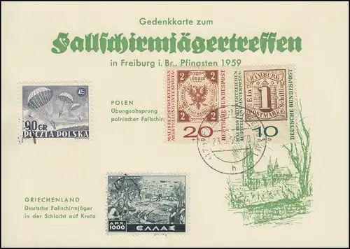 Gedenkkarte zum Fallschirmjägertreffen Freiburg in Breisgau Pfingsten 1959
