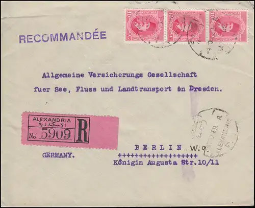Ägypten 126 König Fuad I auf R-Brief ALEXANDRIA 4.11.1927 .nach BERLIN 9.11.27