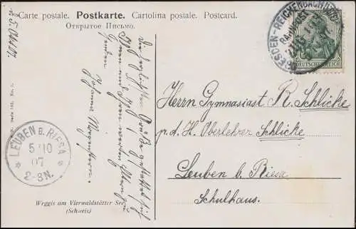 Bahnpost DRESDEN-REICHENBACH (VOGTL.) 5.10.1907 auf AK Weggis / Schweiz