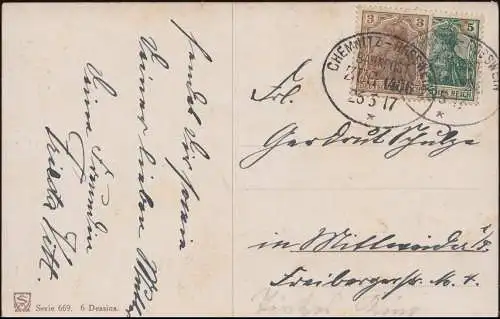 Poste ferroviaire CHEMNITZ-ROSSWIN ZUG 1406 - 26.5.117 sur AK Pentecôte