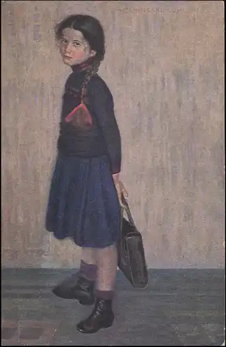 Bahnpost LEIPZIG-ALTONA ZUG 151 - 29.5.1914 auf AK Sankuhl Gemälde Schulmädchen 