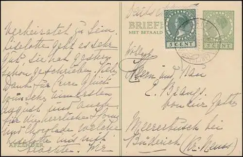 Pays-Bas P 185F Wilhelmine avec supplément Fr. DRIEL (OVERBETUWE) 1929