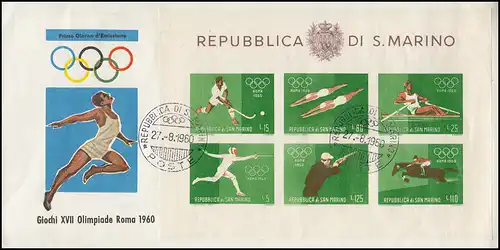 San Marino Block 7 Olympia Rom 1960 auf Schmuck-FDC 27.8.1960