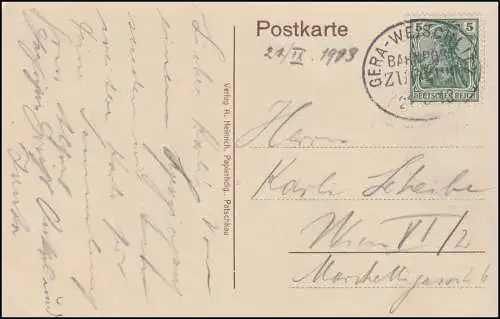 Poste ferroviaire GERA-WEISCHLITZ ZUG 2190 - 22.2.1919, AK Elsterberg Interne de la ruine