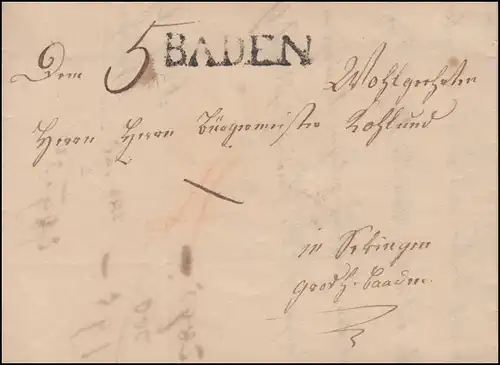 Baden Vorphilatelie Faltbrief Einzeiler BADEN an einen Bürgermeister, 1830