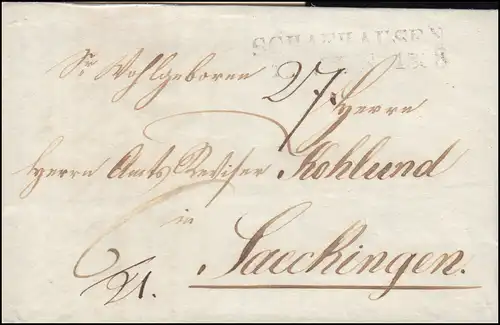 Schweiz Vorphilatelie Faltbrief SCHAFHAUSEN 11.6.1838 nach Saeckingen