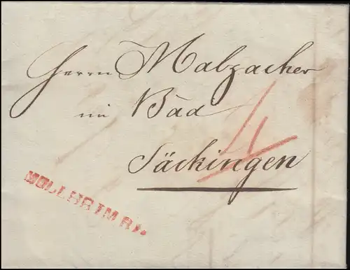 Vorphilatelie Faltbrief geschrieben Sulzbach März 1825: MÜLLHEIM R1 n. Säckingen