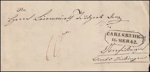 Baden Vorphilatelie Faltbrief-Vordruck Verwaltungsrat CARLSRUHE 16.3.1842 