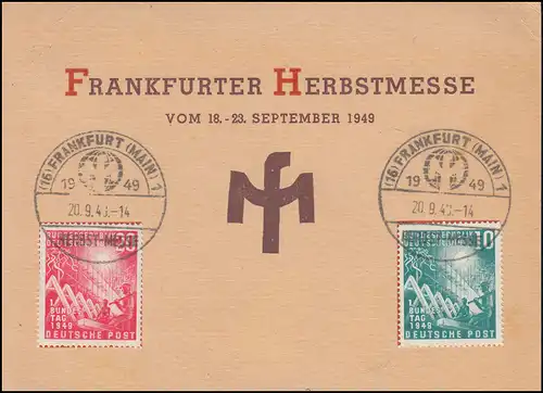 111-112 Bundestag-Satz Messekarte Frankfurter Herbstmesse passender SSt 20.9.49 