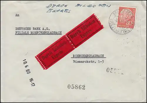 Bahnpost HANNOVER-BREMEN ZUG 178 - 9.6.60 Eil-Brief mit 264x STEYERBERG 9.6.1960