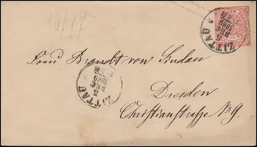 Norddeutscher Bund U 1Aa Ziffer 1 Groschen ZITTAU 5.12.1869 nach DRESDEN 6.12.