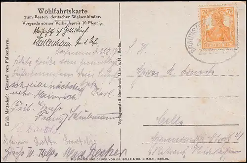 Wofa-AK General und Kriegsminister von Falkenhayn, mit Bahnpost 22.8.1917