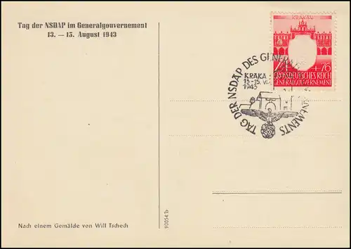 Generalgouvernement 106 NSDAP 24 Pf auf FDC-Ansichtskarte ESSt Krakau 13.8.1943