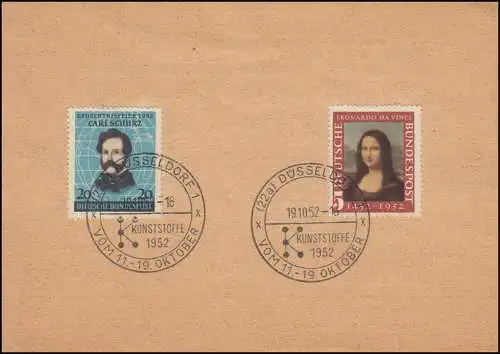 Sonderstempel DÜSSELDORF Kunststoffe 1952 vom Letzttag 19.10.1952